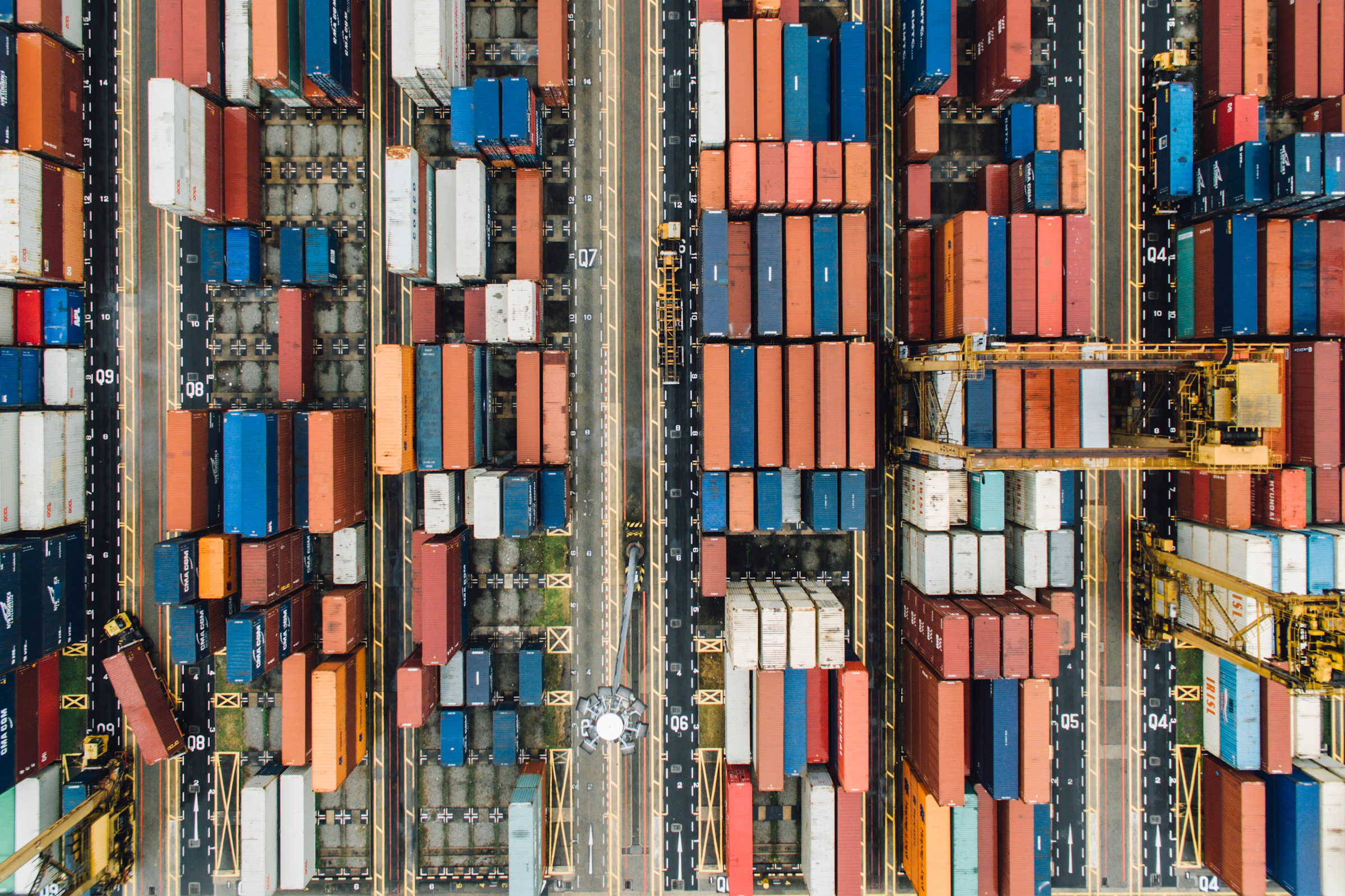 Organised cargo terminal illustrating international trade movement