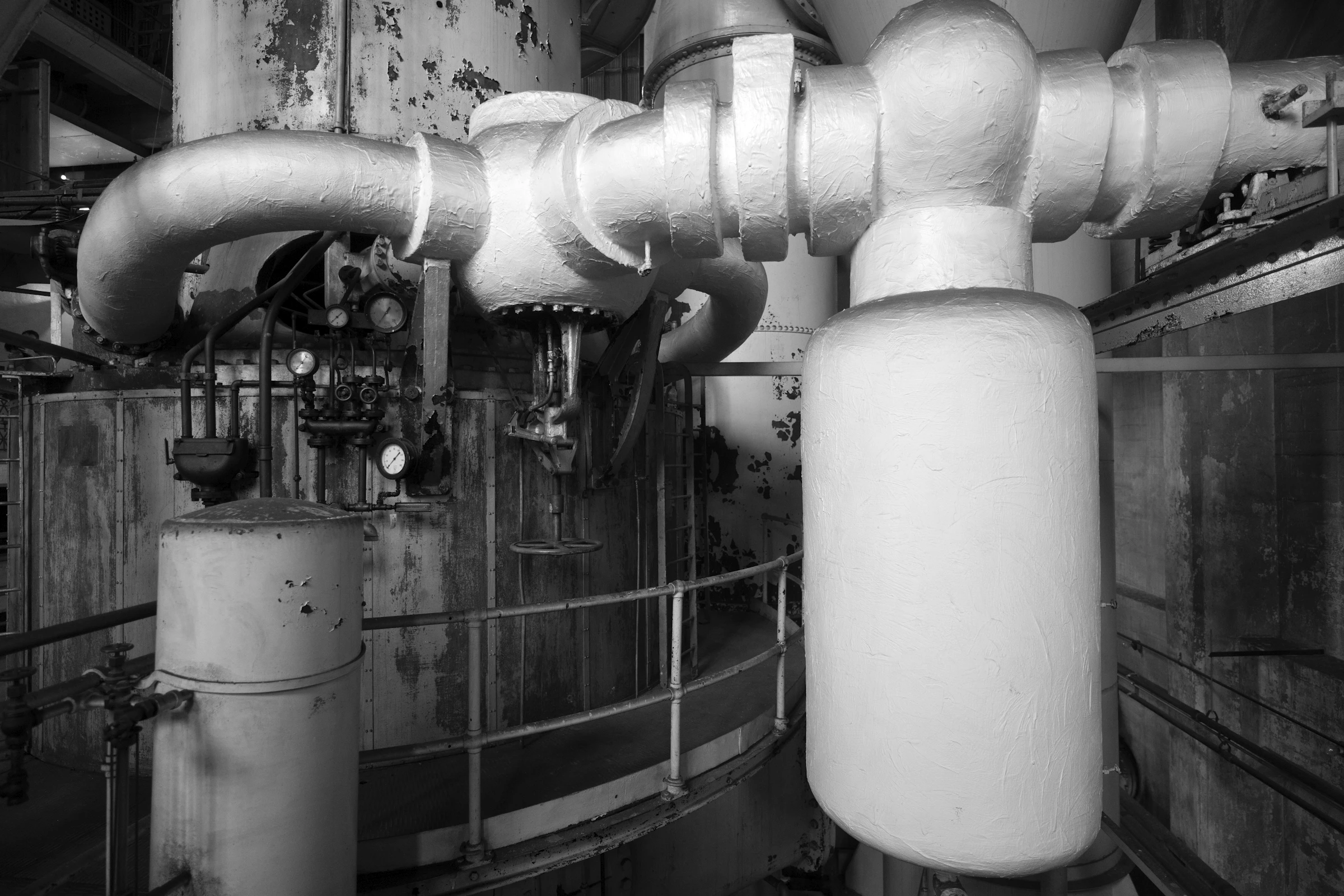 Industrial systems showing connected vessels, valves and pipework